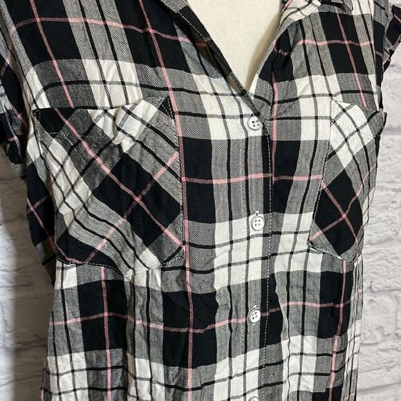 JACHS Girlfriend Capped Sleeve Plaid Shirt Size Small - Picture 5 of 10